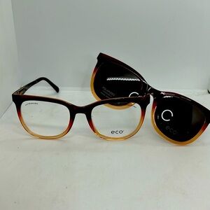 ECO Senna WGDT Eyeglasses Frames & Polarized Sun Clip On. NWT